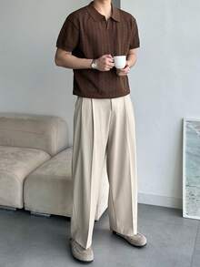 DAZY 男士纯棕色短袖针织衫，夏季 - 棕色 - 查看 4