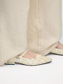 Mnmlis 女士新款灰色法式低跟尖头简约时尚羊毛玛丽珍鞋 - 米杏色2 - 查看 10