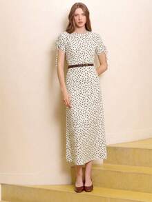 lacRébo 优雅深绿色波点长裙 - 杏色 - 查看 6