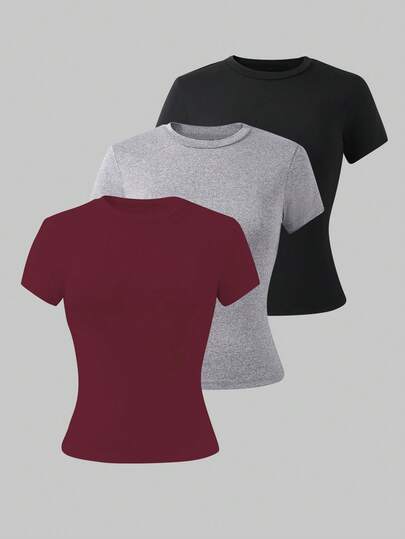 Sparklyn Teenager Mädchen Einfarbiges minimalistisches lässiges Kurzarm T-Shirt