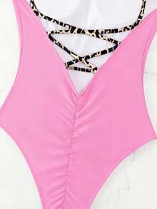 Swim Vcay Áo tắm liền thân hai dây họa tiết da báo dành cho nữ, ôm sát, phối màu tương phản, thích hợp cho bãi biển và mùa hè. - Nhiều màu - Xem 5