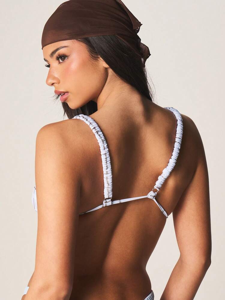 MISSGUIDED Bikini-Oberteil mit Karomuster, Dreiecksform, Bindedetails und gerüschten Kanten, Sommerstrand Bademode