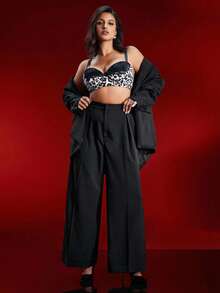SHEIN Sujetador de encaje y estampado de leopardo talla grande - Multicolor - Ver 4
