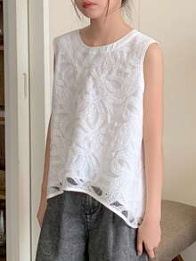 DAZY 少女印花休闲百搭日常圆领上衣（夏季款） - 白色 - 查看 4