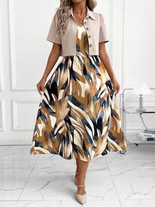 SHEIN Clasi Bộ đồ hai mảnh thanh lịch dành cho nữ, áo sơ mi ngắn tay và áo hai dây thiết kế âm dương thoải mái, trang phục thường ngày, mẫu mới cho mùa thu. - Màu vàng - Xem 6