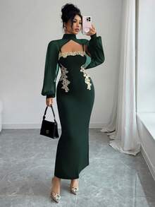 Elenzga A Long, Elegant And Romantic Autumn Dress For Women - Dark Green - View 7