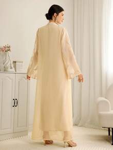 Al Najma Women's Elegant Loose Fit Flare Sleeve Arabic Abaya, Suitable For Spring, Summer, Autumn - Apricot - View 4