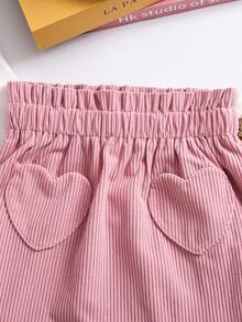 SHEIN 两件套女童针织翻领爱心图案休闲背心和梭织裙套装 - 粉色 - 查看 4