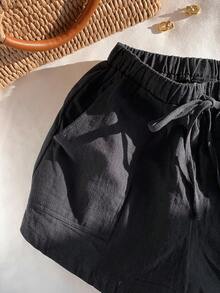 SHEIN EZwear 大尺碼女款梭織運動短褲 - 黑色 - 查看 4