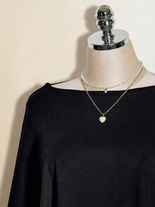 SHEIN ICON Áo kiểu nữ gợi cảm màu đen thời trang cổ bất đối xứng viền tua rua, thích hợp cho kỳ nghỉ. - màu đen - Xem 4