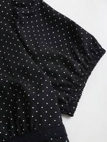 Sweetra 女士春夏新款设计感高街优雅波点复古纹理高端简约修身泡泡袖衬衫 - 黑與白 - 查看 4