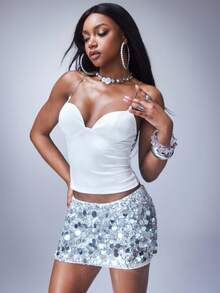 Y2Kool Women's Music Festival White Sexy Minimalist Fashion Push-Up Backless V-Neck Tank Top Summer New Arrival Slimming Strappy Tank Party & Nightclub Essential Versatile Piece - White - View 4