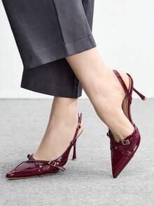 CUCCOO BIZCHIC Giày cao gót mũi nhọn cho nữ, giày bít mũi gợi cảm, thanh lịch, có quai buộc cổ chân, thích hợp cho các bữa tiệc và câu lạc bộ. - Màu Đỏ Sâu - Xem 3