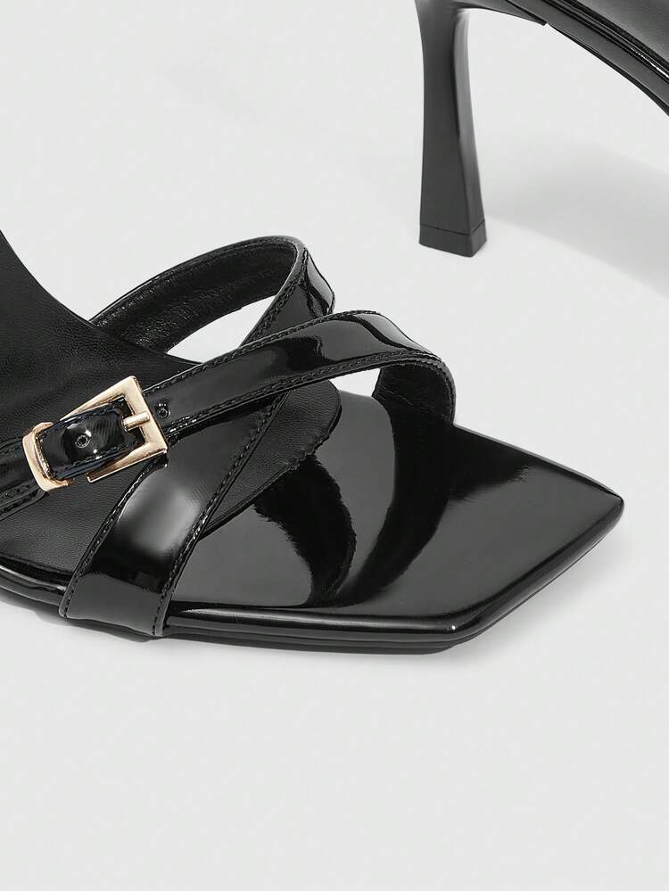 CUCCOO SZL Women Shoes Spring And Summer New Black Mirror Cross Strap Women's High-Heeled Sandals Slippers Simple Fashion Comfortable Versatile Sexy Party Women's Sandals Women's Shoes
