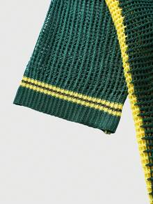 ROMWE MEN Prep Men's Casual Hollow-Out Knitted Letter Embroidery Short Sleeve Top, Summer - Green - View 4