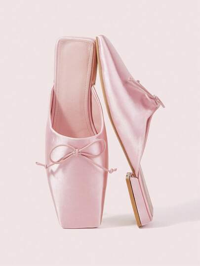 CUCCOO DOLLMOD Women Elegant Commuter Solid Color Bow Decor Slip-On Flats