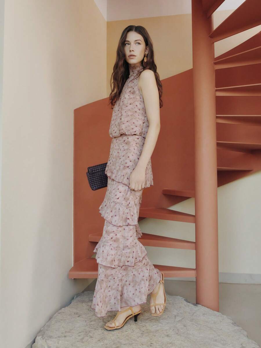 Nöista Halter Long Dress With Ruffles On Skirt. - Pink - View 1