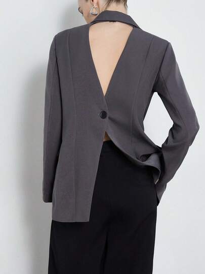 Aveloria Modichic Double-Breasted, Charcoal Gray, Urban Business, Office Commute, Lapel Design, Slim Fit, Crisp Silhouette, Fashionable Suit Jacket