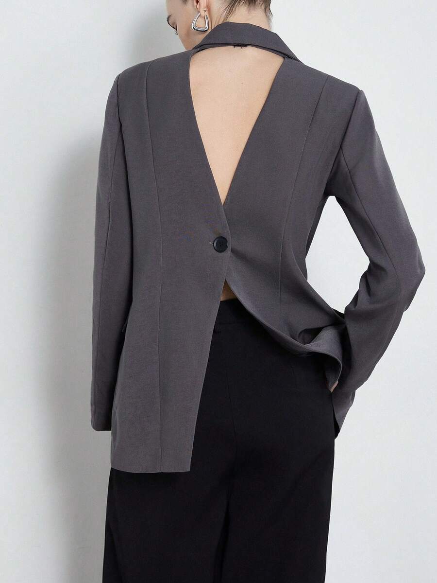 Aveloria Modichic Double-Breasted, Charcoal Gray, Urban Business, Office Commute, Lapel Design, Slim Fit, Crisp Silhouette, Fashionable Suit Jacket - Grey - View 1