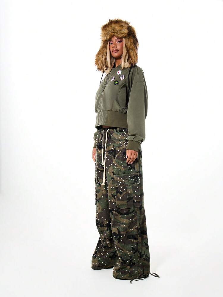 SUMWON WOMEN Badge Detail Bomber Jacket With Fur Hood