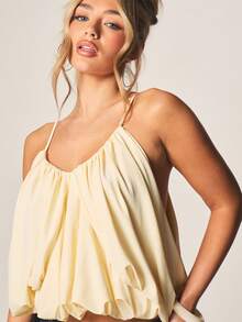 MISSGUIDED Draped Bubble Hem Camisole With Gathered Neckline And Thin Straps For Summer Casual Wear - Light Yellow - View 5
