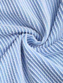 Sweetra Women's Blue Textured Striped V-Neck Camisole Camisole, High Stretch Fitted Design, Sexy European Style For Summer Pool, Beach, Vacation - Blue - View 4