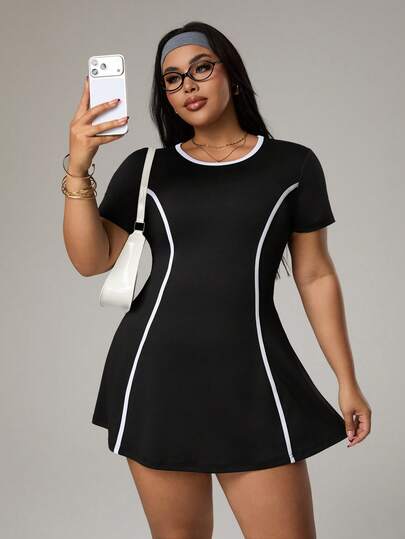 Rhythm Era Plus Size Women's Contrast Trim Mini Sports Dress