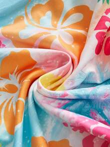 ROMWE Avant Top corto tipo tubo con estampado floral y diseño de abertura en el bajo, estilo de vacaciones en la isla - Multicolor - Ver 2