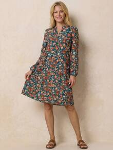 EMERY ROSE 女士花卉印花 V 领长袖连衣裙 - 彩色 - 查看 1