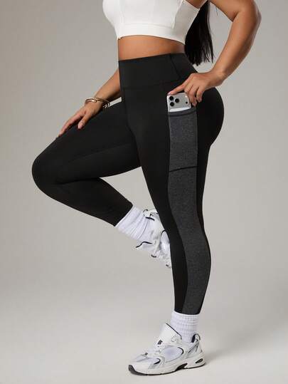 大码女式撞色高腰休闲健身瑜伽裤