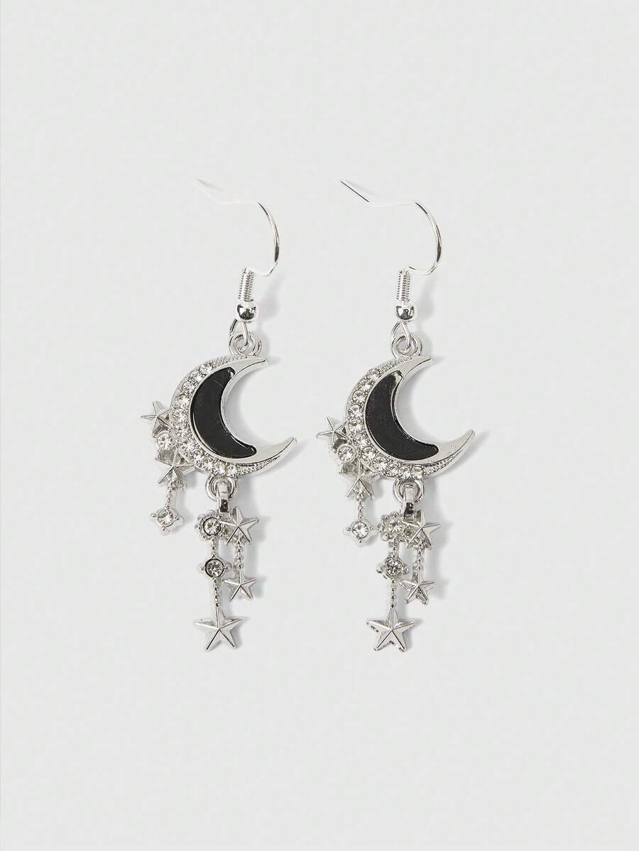 ROMWE Retro Gothic Crescent Moon & Star Design Earrings For Women - Silver - View 1