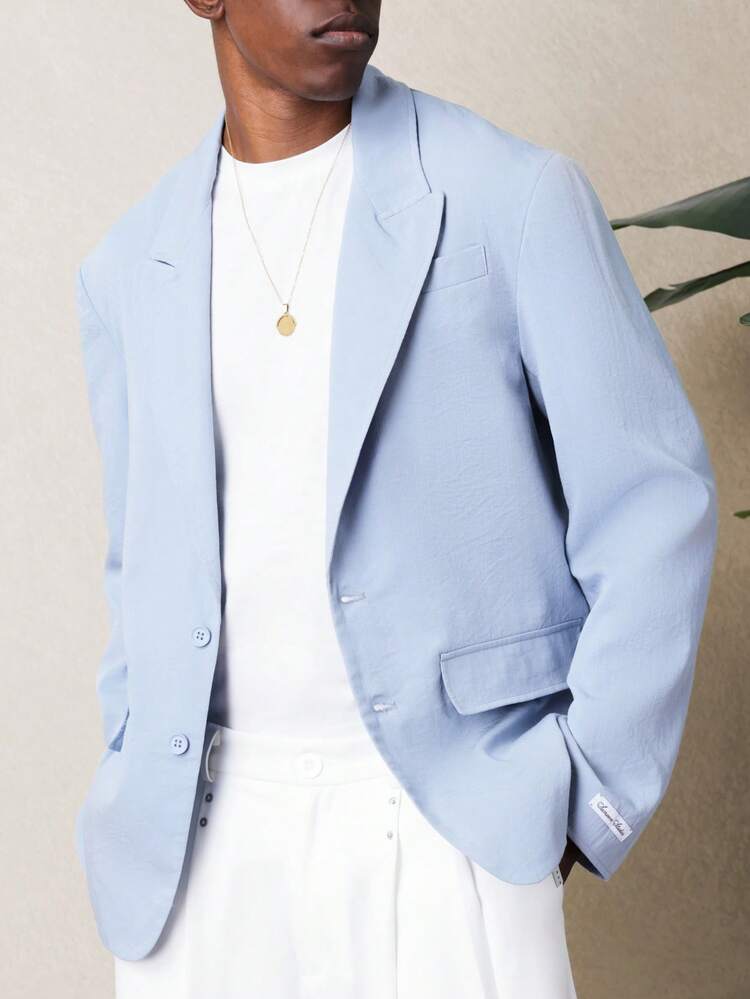 SUMWON Blazer bleu clair en lin à simple boutonnage pour tenue professionnelle décontractée, mariage d'été, invité, bureau intelligent