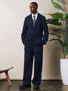 SUMWON Navy Two Piece Business Suit With Button Front Jacket And Matching Dress Pants For Professional Office Wear - Navy Blue - View 6