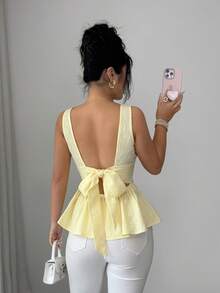 Elenzga Ladies Weave Elegant And Romantic Summer Vests - Yellow - View 2