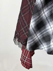 Sunspun Spaghetti Strap Backless Waist Fitted Sleeveless Cold Shoulder Vintage Plaid Asymmetric Hem Patchwork Summer Dress For Women - Multicolor - View 7