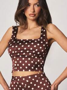 MISSGUIDED 波点方领露脐上衣，宽肩带，修身剪裁，适合夏季休闲穿着 - 彩色 - 查看 5