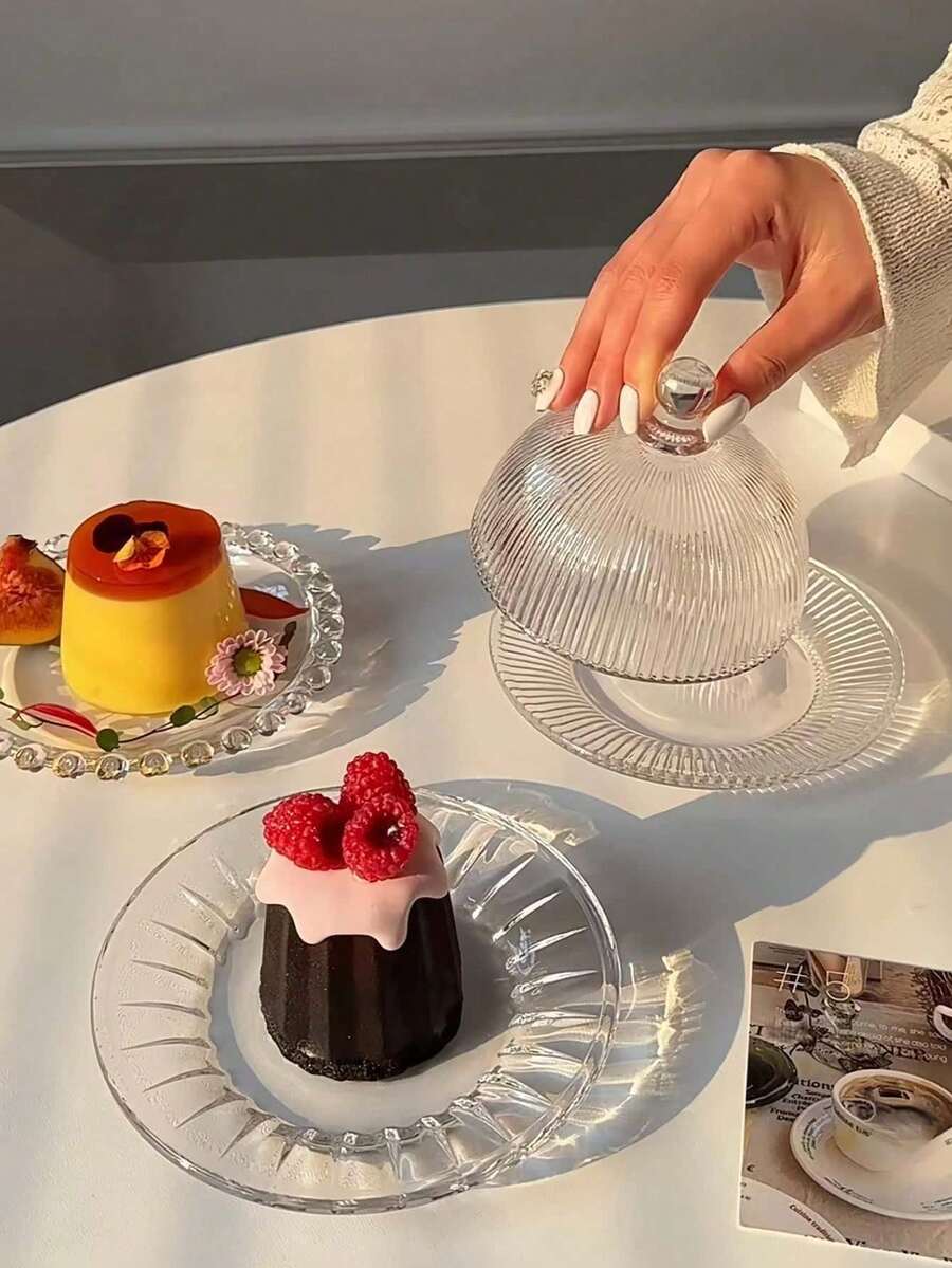 1个简约透明玻璃蛋糕展示架，甜点盘托盘盖，适用于饼干、水果、糕点、糖果