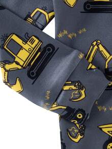 男宝宝蓝色卡通挖掘机印花长袖贴身连体睡衣 - 灰色 - 查看 5