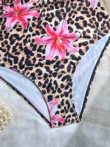 SHEIN 少女豹纹印花连体泳衣，夏季海滩度假 - 彩色 - 查看 6