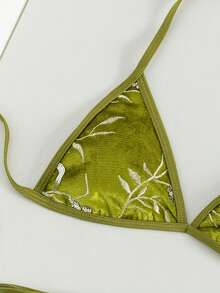 Swim Vcay Women's Beach Spring & Summer Music Festival Knit Jacquard Rustic Paillette Strapless Mature Elegant Fashion Bikini Set - Green - View 6