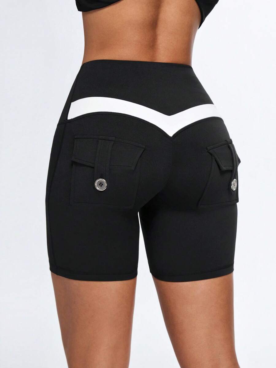 Eassivo Eassivo Women's High Waist Contrast Color Casual Versatile Daily Wear & Sports Shorts - Black - View 1