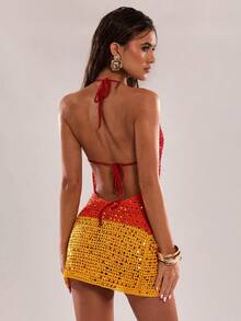 SHEIN BAE 时尚性感渐变亮片撞色夏季新款韩版度假针织吊带连衣裙 - 彩色 - 查看 2