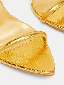 Giày cao gót dự tiệc sang trọng mũi nhọn màu vàng thời trang nữ, quai đơn trong suốt, thích hợp để mang ngoài trời như dép lê - Vàng - Xem 10