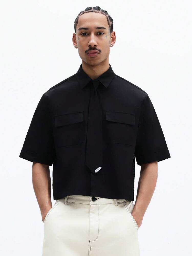 Cropped Button Shirt With Chest Pockets