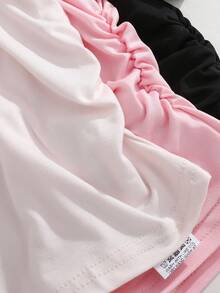 3pcs Girls' Bow Print Waist Short Sleeve T-Shirts, Grey, Pink And Black - Multicolor - View 6
