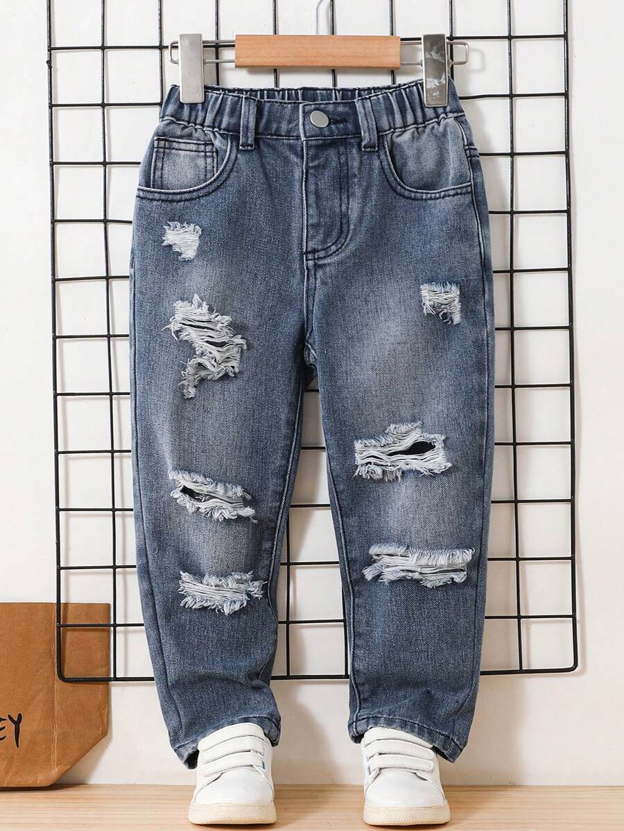 Handsome Young Boy Tie-Dye Bold Patterned Personalized Graphic School Spirit Jogger Pants - Dark Wash - View 1