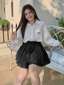 Dazy Plus Rok Kasual Minimalis Warna Polos Ukuran Besar - Hitam - View 6