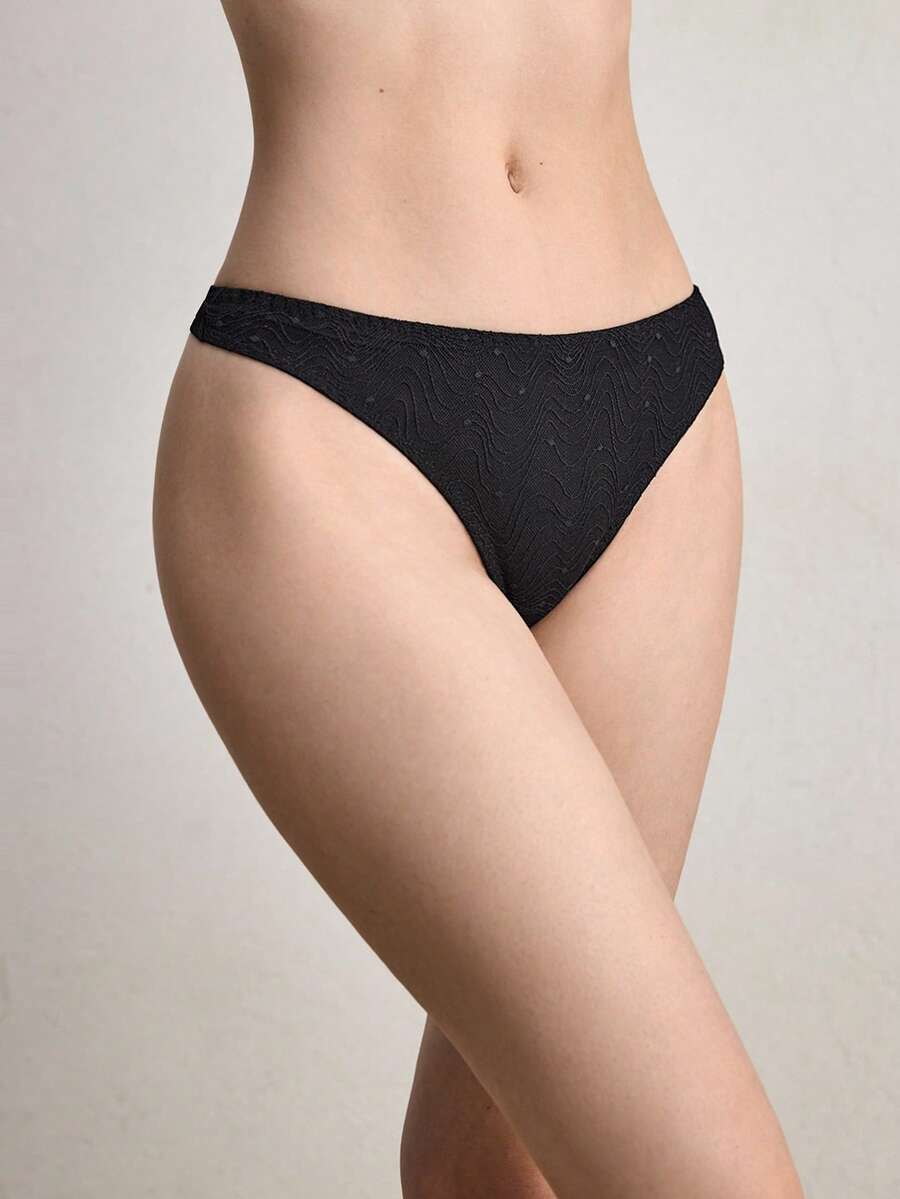 Ocili 闪亮蕾丝泳装内衣舒适女士丁字裤 - 黑色 - 查看 1