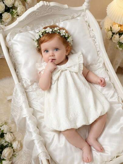 SHEIN Newborn Baby Girl Dress | Ruffled Collar + Solid Soft Fabric, Simple Elegant Skin-Friendly, Suitable For Newborn Baby Girl's First Month Gift / Daily Wear, A Gentle And Charming Newborn Gift Item Summer Elegant Baby Dress Cream Baby Girl Dress Newborn Party White Dress Ivory Baby Dress Heirloom Dress Baby Girl