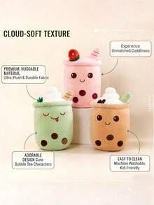 POKOJA LAND POKOJA LAND 珍珠奶茶毛绒玩具，粉色、绿色和棕色可选，触感柔软，奶茶造型逼真，适合儿童，男女皆宜，生日、圣诞节、情人节礼物。 - 彩色 - 查看 3